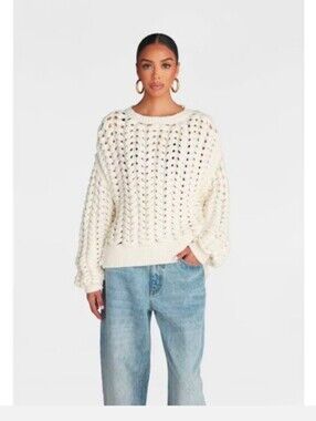 KBB by Kahlana Women's Pullover Sweater 'The Chunky Knit Crew Cream Size M